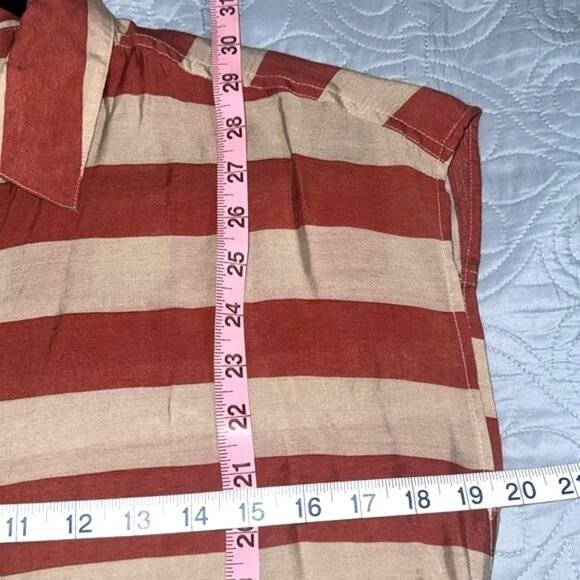 Feathers Red & Beige Striped Short Sleeve Button-Up Blouse With Tie Waist - Size - Picture 7 of 7